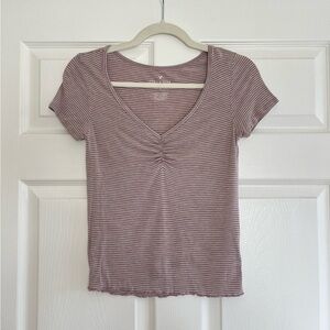 American Eagle Outfitters Mauve Striped Short Sleeve Tee